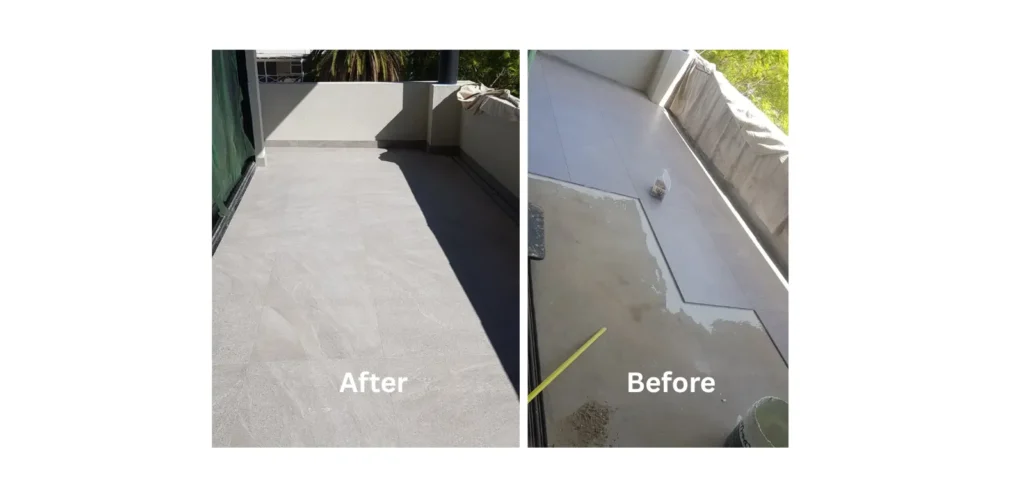Modern balcony tiled with premium porcelain floor tiles in Perth